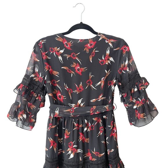 O.P.T Size M Floral Tiered Midi Dress Ruffle Sleeves Crochet Lace Flowy Formal - Picture 9 of 10